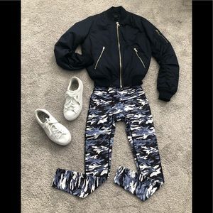 TOPSHOP navy satin bomber